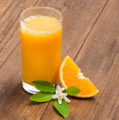 Sticker - Glass of juice, orange slice with leaves and flowers