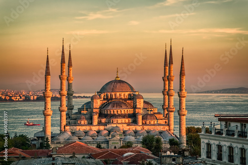 Fotomural La Mezquita Azul en Estambul - la puesta del sol