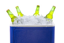 Beer Bottles In Ice Box Isolated