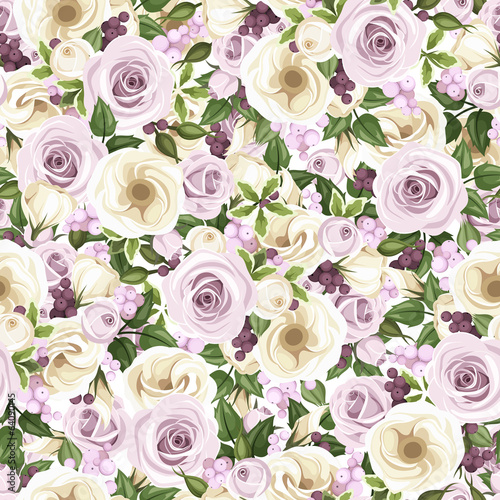 Nowoczesny obraz na płótnie Seamless background with roses and lisianthus flowers. Vector.