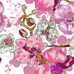 Wall Mural - Seamless pink orchid Pattern