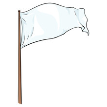 Cartoon Illustration: Blank White Flag Fluttering In The Wind