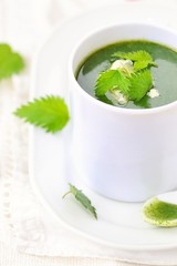 Wall Mural - wild nettle cream soup with blue cheese  .