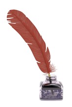 Realistic 3d Render Of Writing Quill With Inkpot