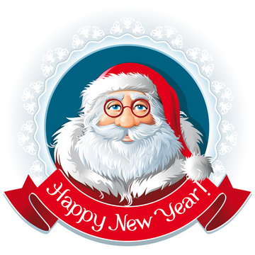 Santa Claus in a frame and ribbon