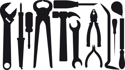 Set of silhouettes of tools