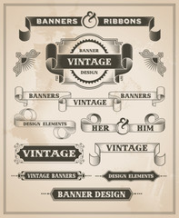 Poster - Vintage retro hand drawn banner set - vector illustration