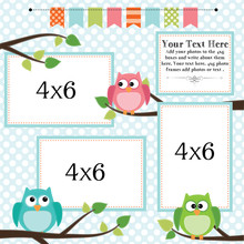 Owl Scrapbooking Template With Banner Or Bunting