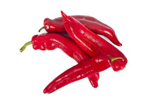 Red Peppers On White Background, Fresh Vegetables