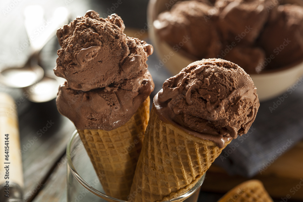 Homemade Dark Chocolate Ice Cream Cone - obrazy, fototapety, plakaty 