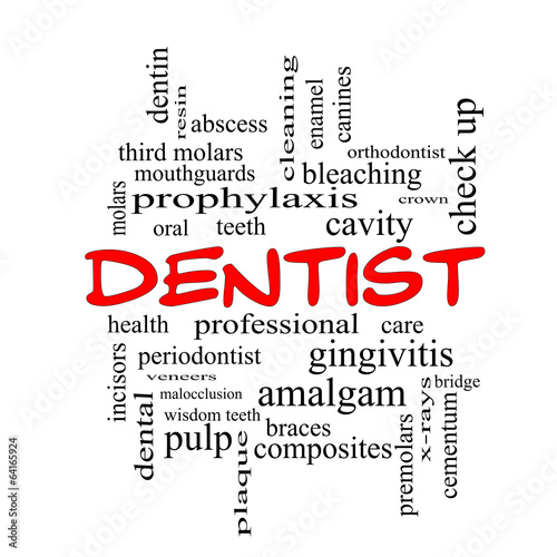 Fotografija Dentist Word Cloud Concept in red caps