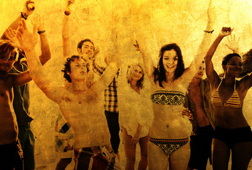 Wall Mural - Young people enjoying a summer beach party