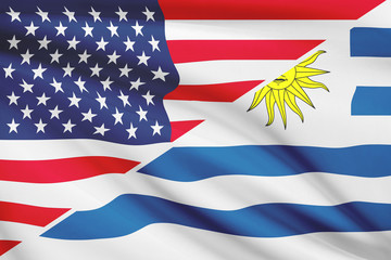 Wall Mural - Series of ruffled flags. USA and Oriental Republic of Uruguay.