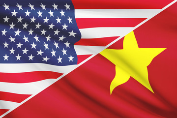 Wall Mural - Series of ruffled flags. USA and Socialist Republic of Vietnam.