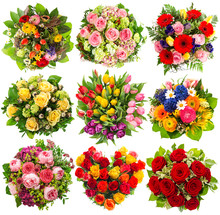 Nine Colorful Flowers Bouquet On White