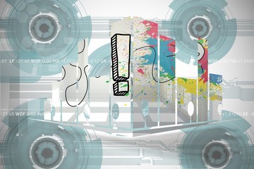 Poster - Composite image of exclamation mark on abstract screen