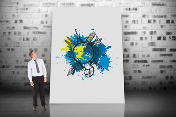 Poster - Composite image of businessman looking up