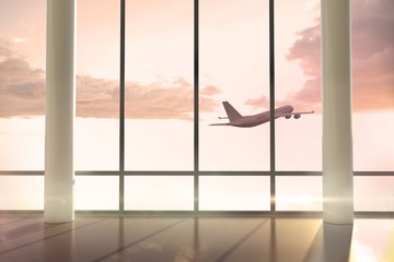 Poster - Airplane flying window at sunrise