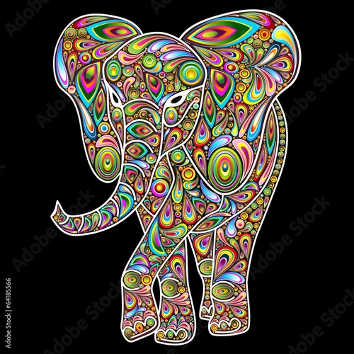 Elephant Psychedelic Pop Art Design on Black