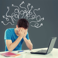 confused young man covering his head