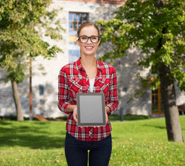 Sticker - smiling girl with blank tablet pc screen