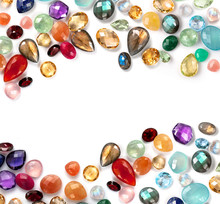 Bright Colorful Gemstones Composition On White Background.