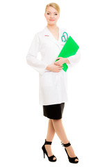 Poster - Woman doctor in lab coat with stethoscope. Medical