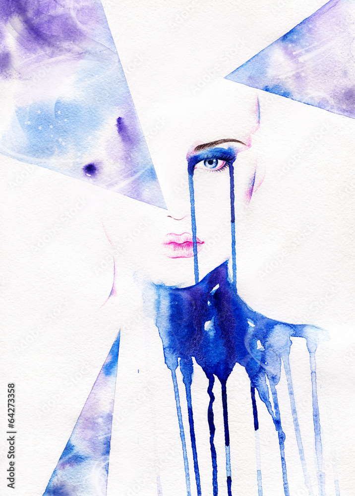 abstrakcyjny-portret-kobiety-w-niebieskich-kolorach-akwarela
