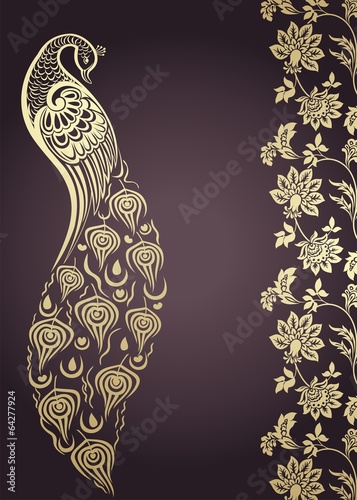 Naklejka - mata magnetyczna na lodówkę peacock, wedding card design, royal India