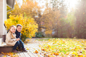 Sticker - Little kids outdoors on an autumn day