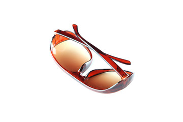 closeup brown sunglasses isolated.