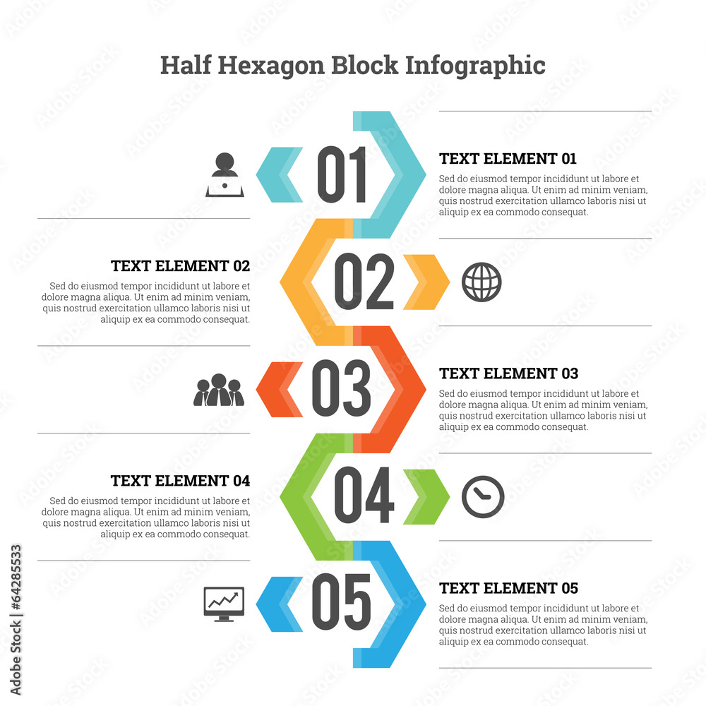 Half Hexagon Block Infographic - obrazy, fototapety, plakaty 