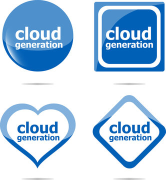 Cloud generation icon, label stickers set isolated on white