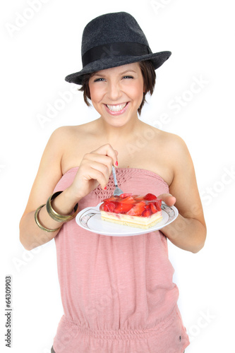 Ein Stück Kuchen essen – kaufen Sie dieses Foto und finden Sie ähnliche