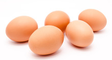 Five Brown Chicken Eggs Isolated On A White Background