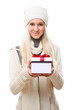 © lenets_tan - Woman in santa hat with gift,isolated on white background