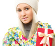 © lenets_tan - Pretty blonde in warm clothing with xmas gift box