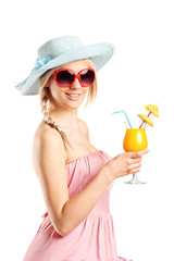 Sticker - Woman with sunglasses holding an exotic cocktail