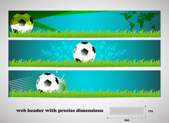 Poster - set of vector headers with green grass and soccer balls