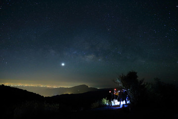 landscape of milky way beautiful sky on doi inthanon chiangmai