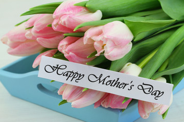 Wall Mural - Happy Mother's Day card with pink tulips