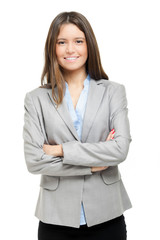 Sticker - Smiling businesswoman isolated on white