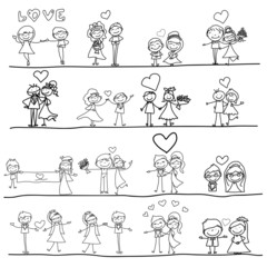 Poster - hand drawing cartoon happy wedding