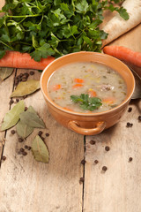 Poster - Soup of porridge on a wooden table