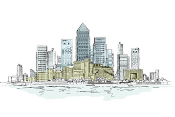 Wall Mural - Canary Wharf business aria, London, Sketch collection