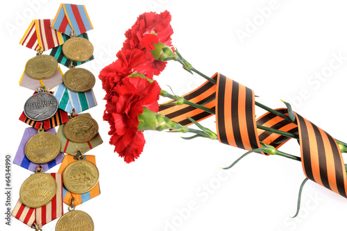 Poster Group of military soviet medals of Great Patriotic war with red