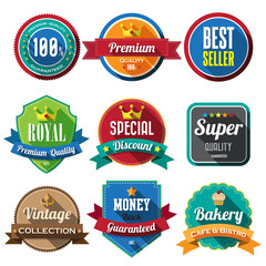 Wall Mural - Set of retro vintage badges and labels. Flat design with long sh