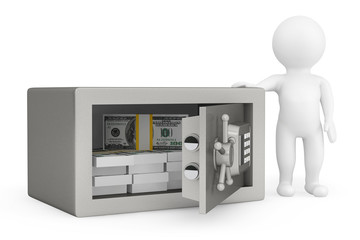 Poster - 3d Person and Security metal safe with money