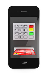 Poster - Online payments concept. Mobile Phone with ATM and Credit Card
