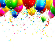 Colorful Birthday Balloons And Confetti - Vector Background